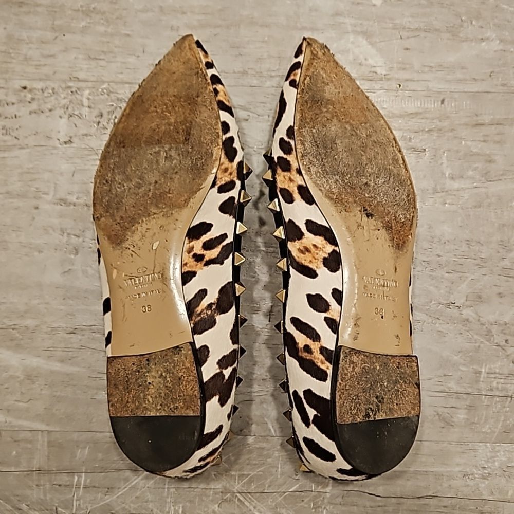 💕VALENTINO GARAVANI💕 Calf Hair Leopard Print Rockstud Ballet Flats 38 EU - Picture 7 of 10